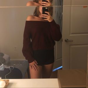 Red off the shoulder sweater